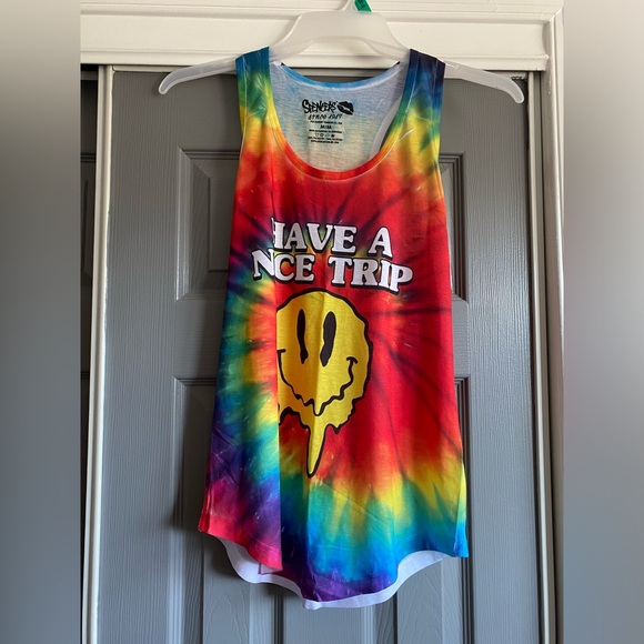 Spencer’s tank top Rainbow tie-dye smiley face “have a nice trip” Size Medium - Picture 2 of 4